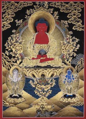 Original Hand-Painted Amitabha Buddha | Tibetan Buddhism Arts | Bodhisattva of Infinite Light